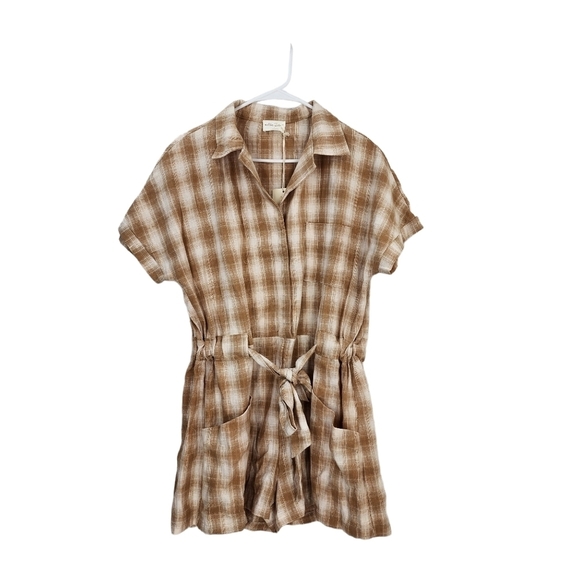 Allie Rose Women's Collared Plaid Romper - L - Picture 2 of 7